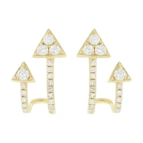 Double Arrow Huggie Earrings With Diamonds