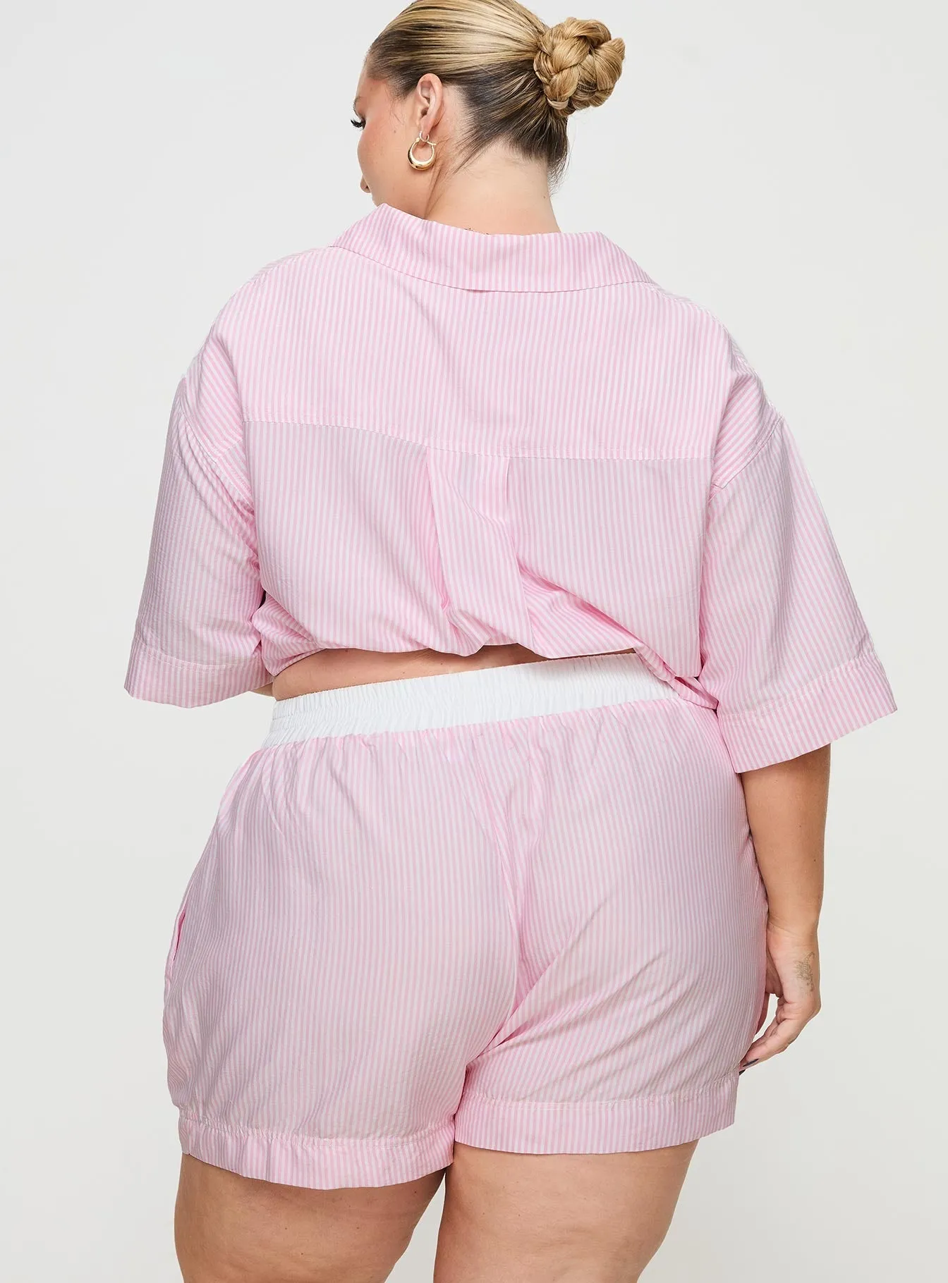 Early Riser Sleep Shorts Pink Stripe Curve