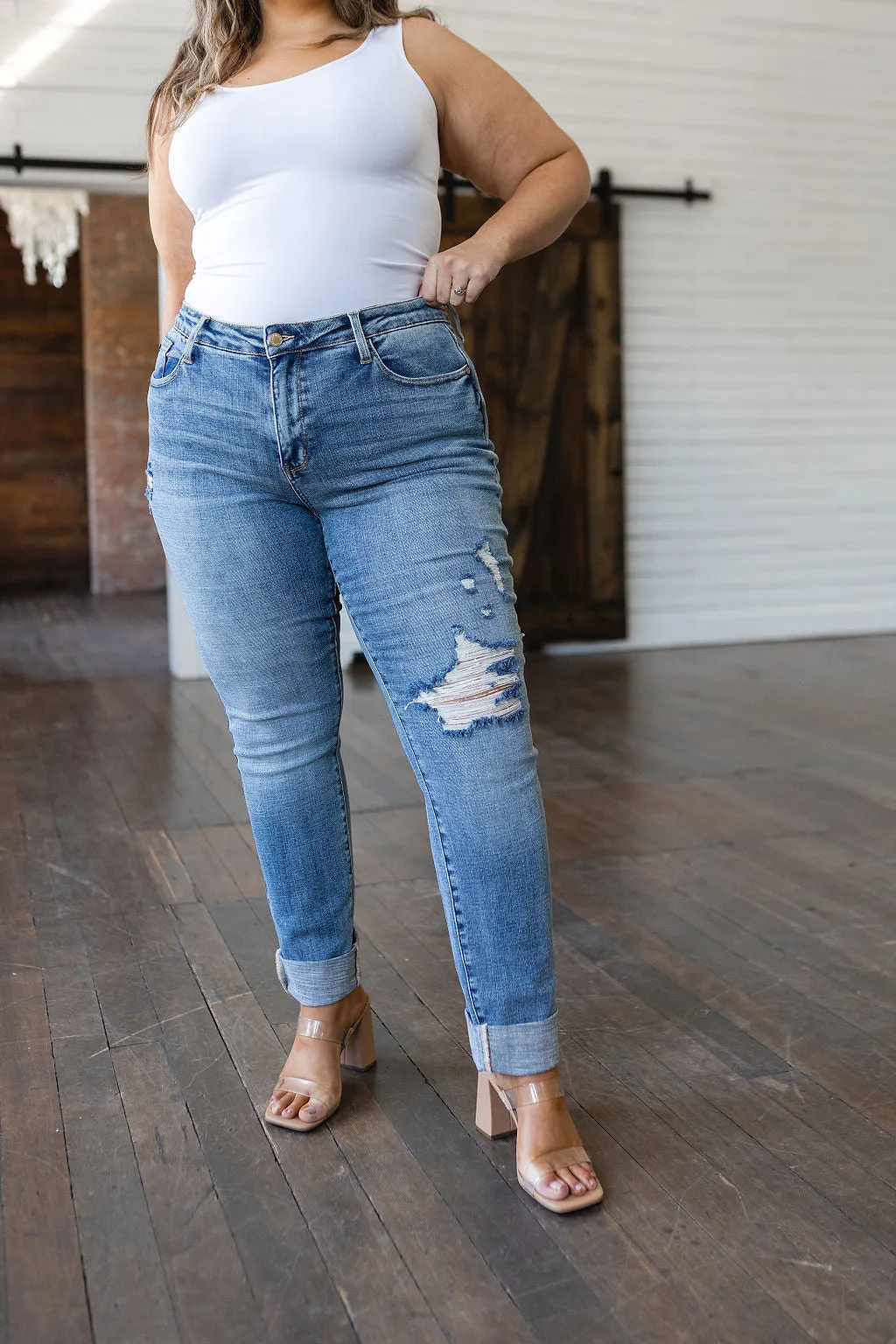 Elodie Mid Rise Distressed Boyfriend Jeans