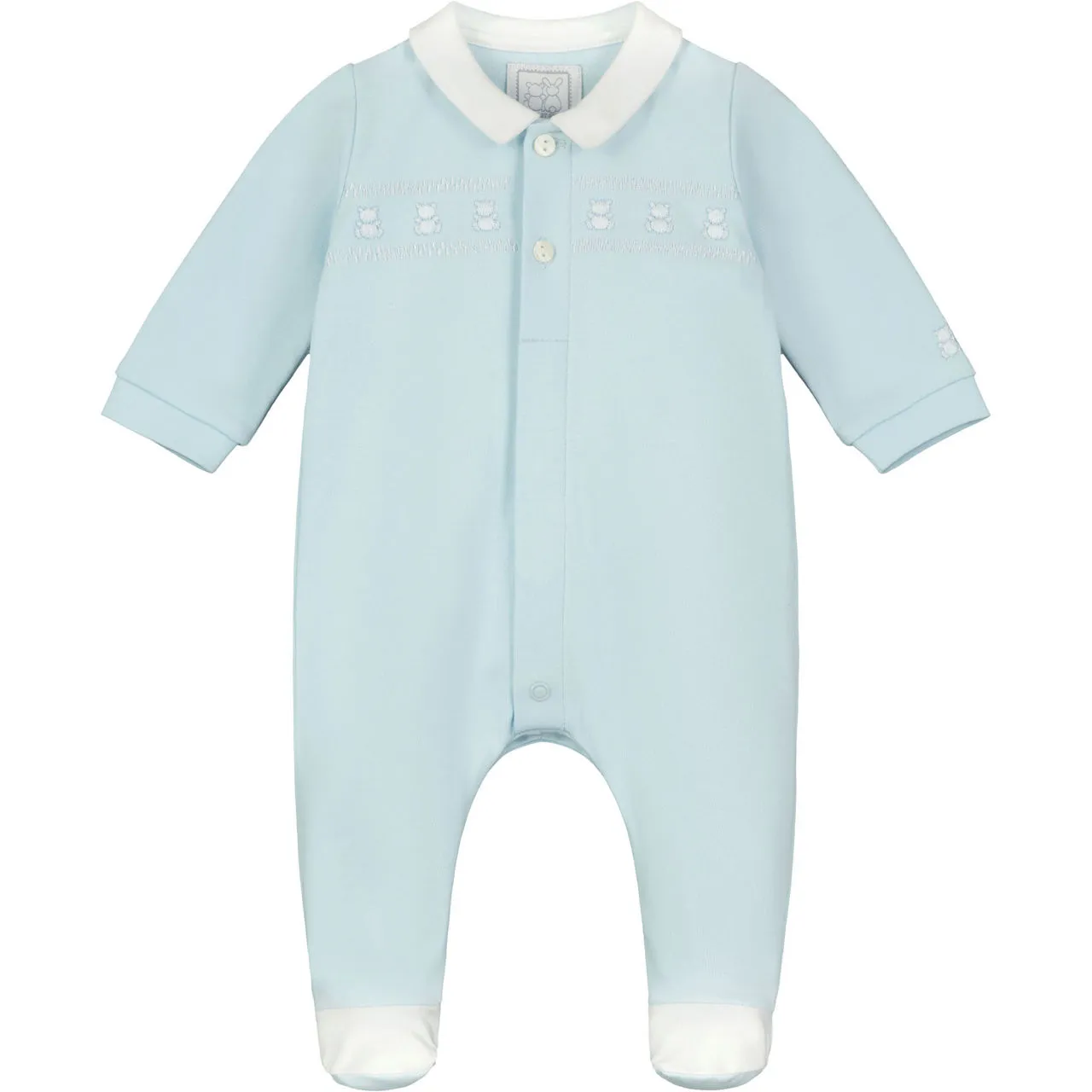 EMILE ET ROSE Fisher Two-Piece Embroidered Babygrow & Hat Set - Blue