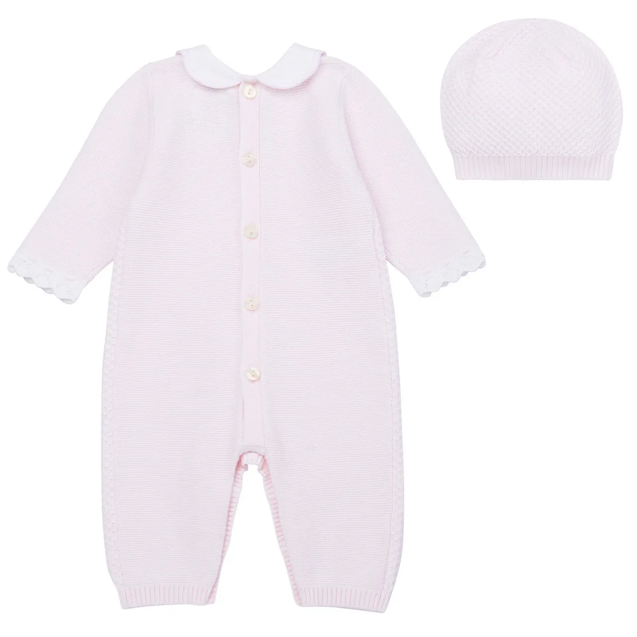 EMILE ET ROSE Hallie Two-Piece Collared Babygrow and Hat Set - Light Pink