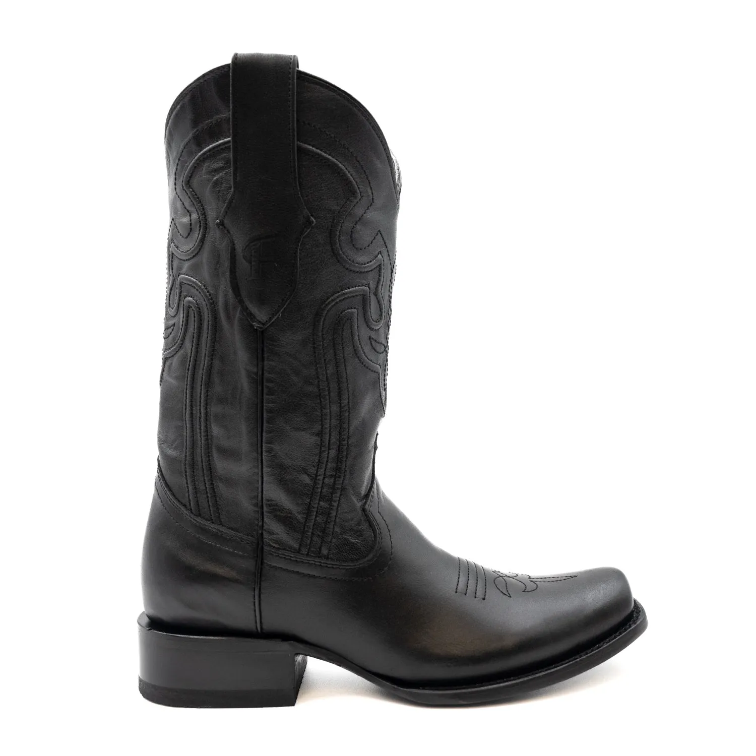 Ferrini Mens Wyatt D-Toe Black Leather Cowboy Boots