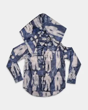 Flaneur Characters Silk Hooded Shirt Blue F13054