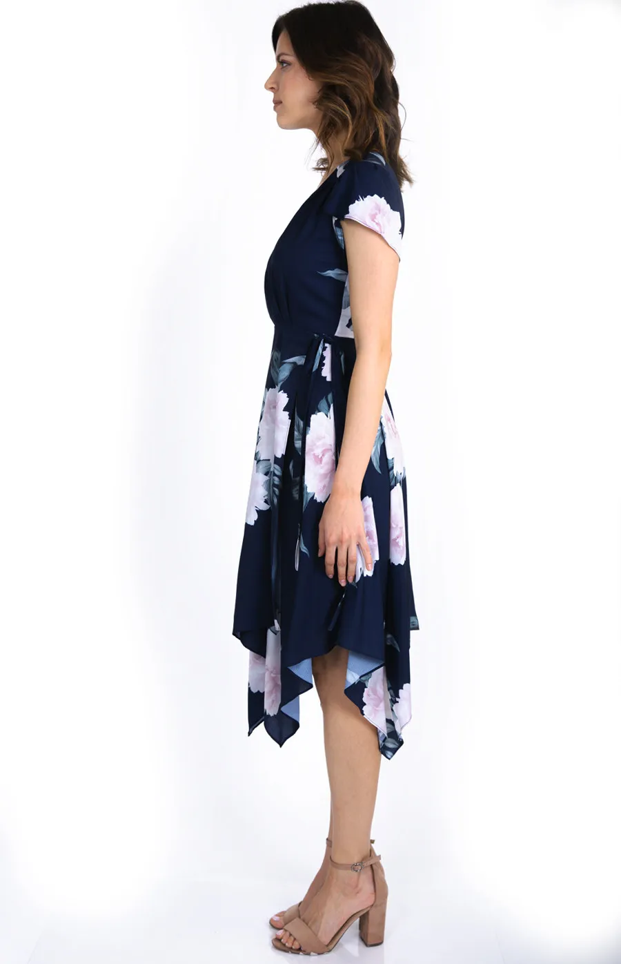 Floral Print Tulip Sleeve Midi Wrap Dress (ADR837B)