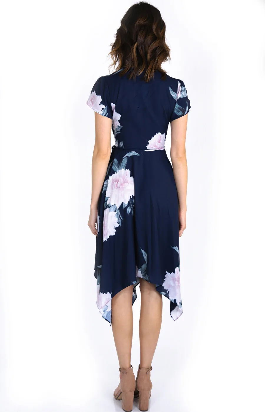 Floral Print Tulip Sleeve Midi Wrap Dress (ADR837B)