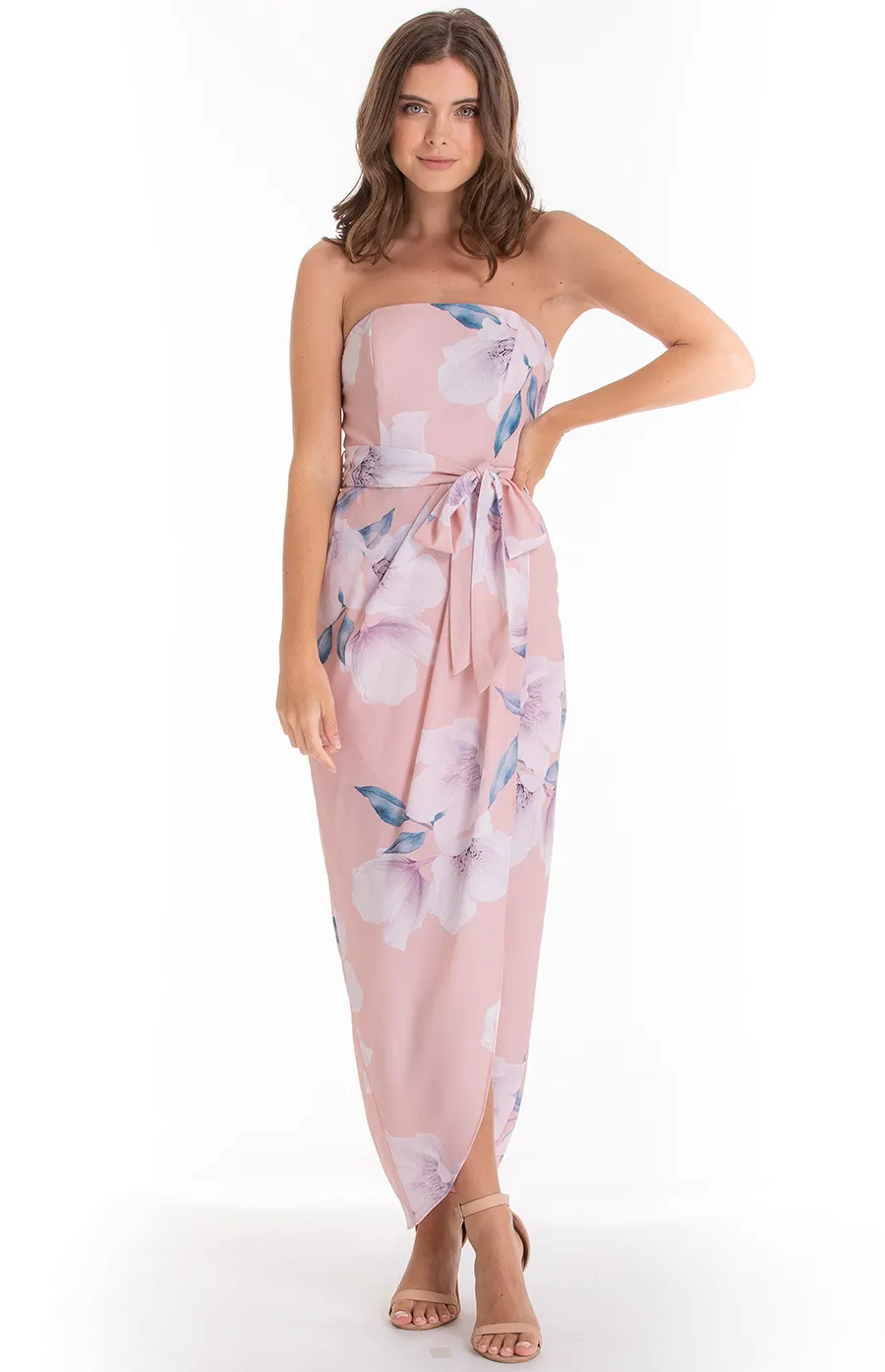 Floral Strapless Dress with Belt detail (SDR410A)