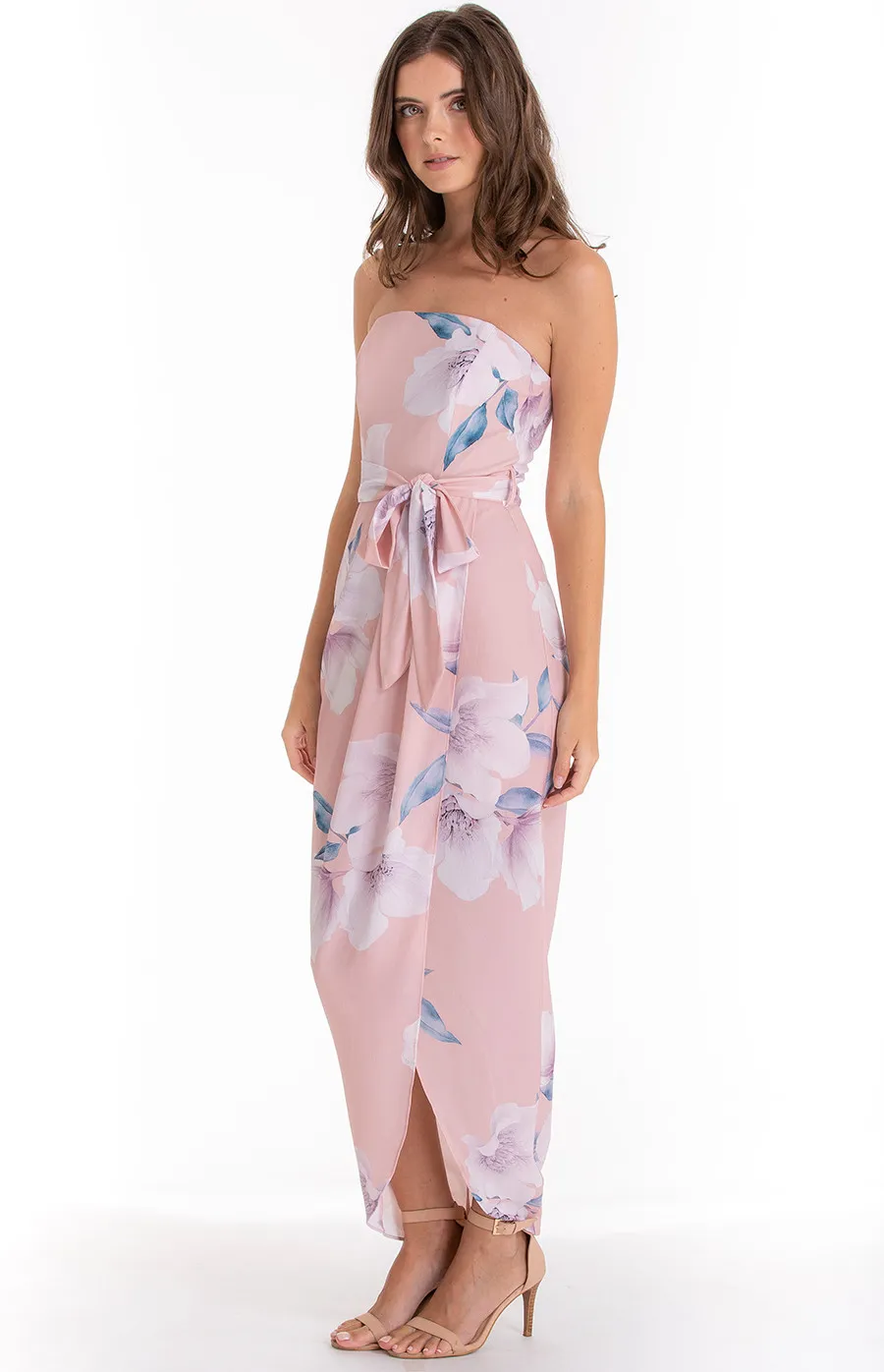 Floral Strapless Dress with Belt detail (SDR410A)