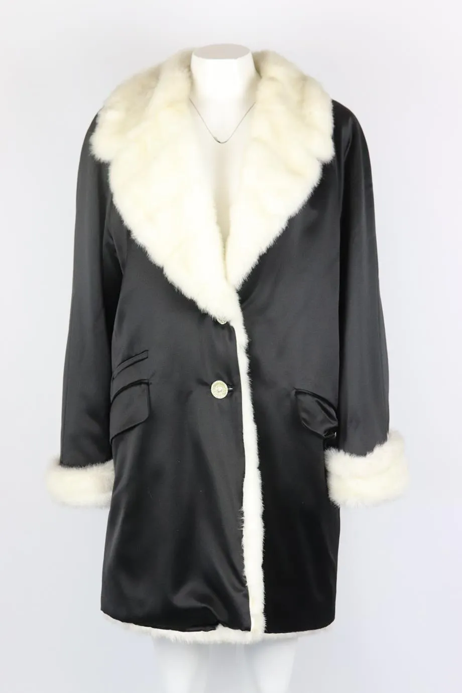 GIANNI VERSACE VERSATILE COUTURE FAUX FUR LINED SATIN COAT IT 42 UK 10