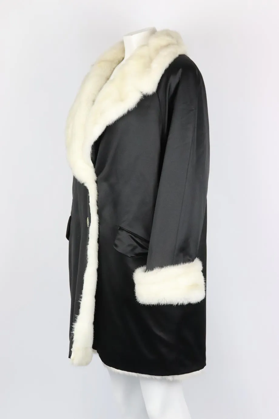 GIANNI VERSACE VERSATILE COUTURE FAUX FUR LINED SATIN COAT IT 42 UK 10