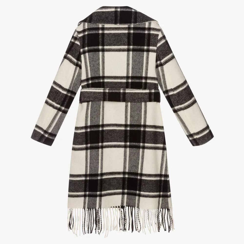 Girls Ivory & Black Check Coat