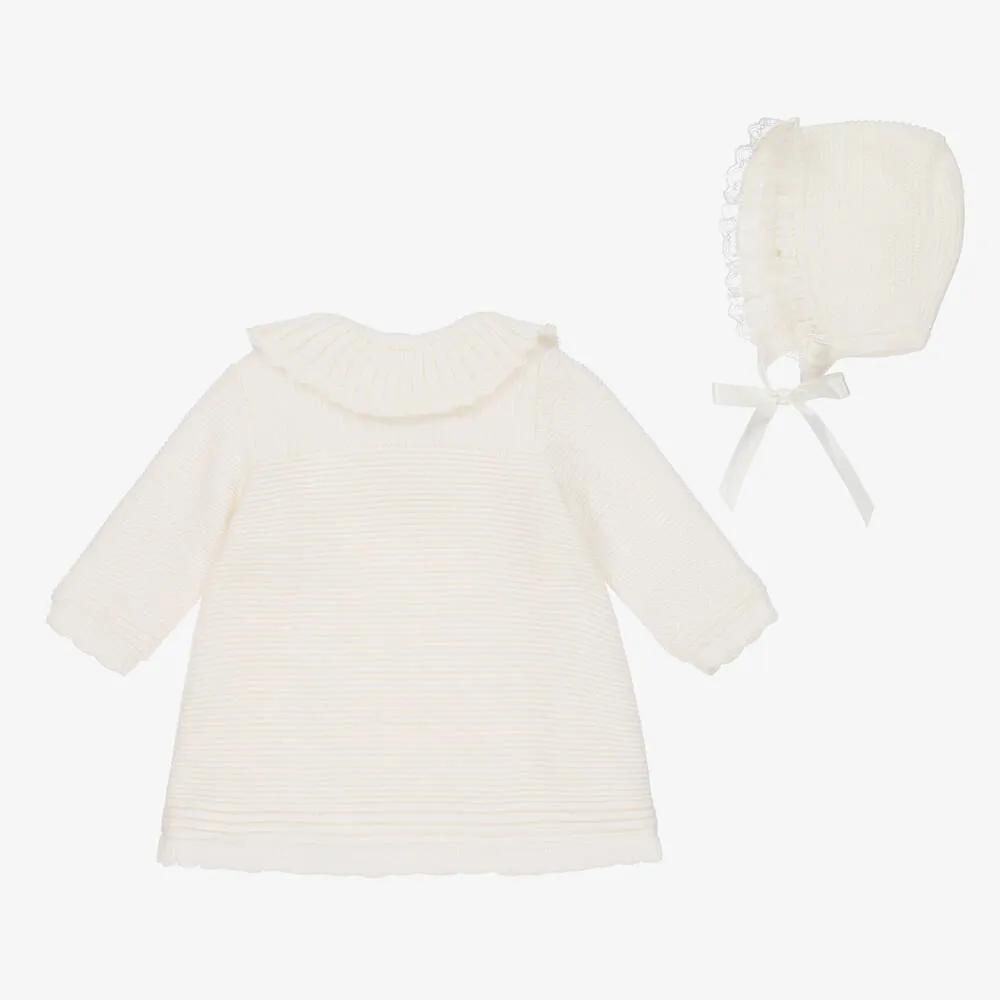 Girls Ivory Knitted Coat & Hat