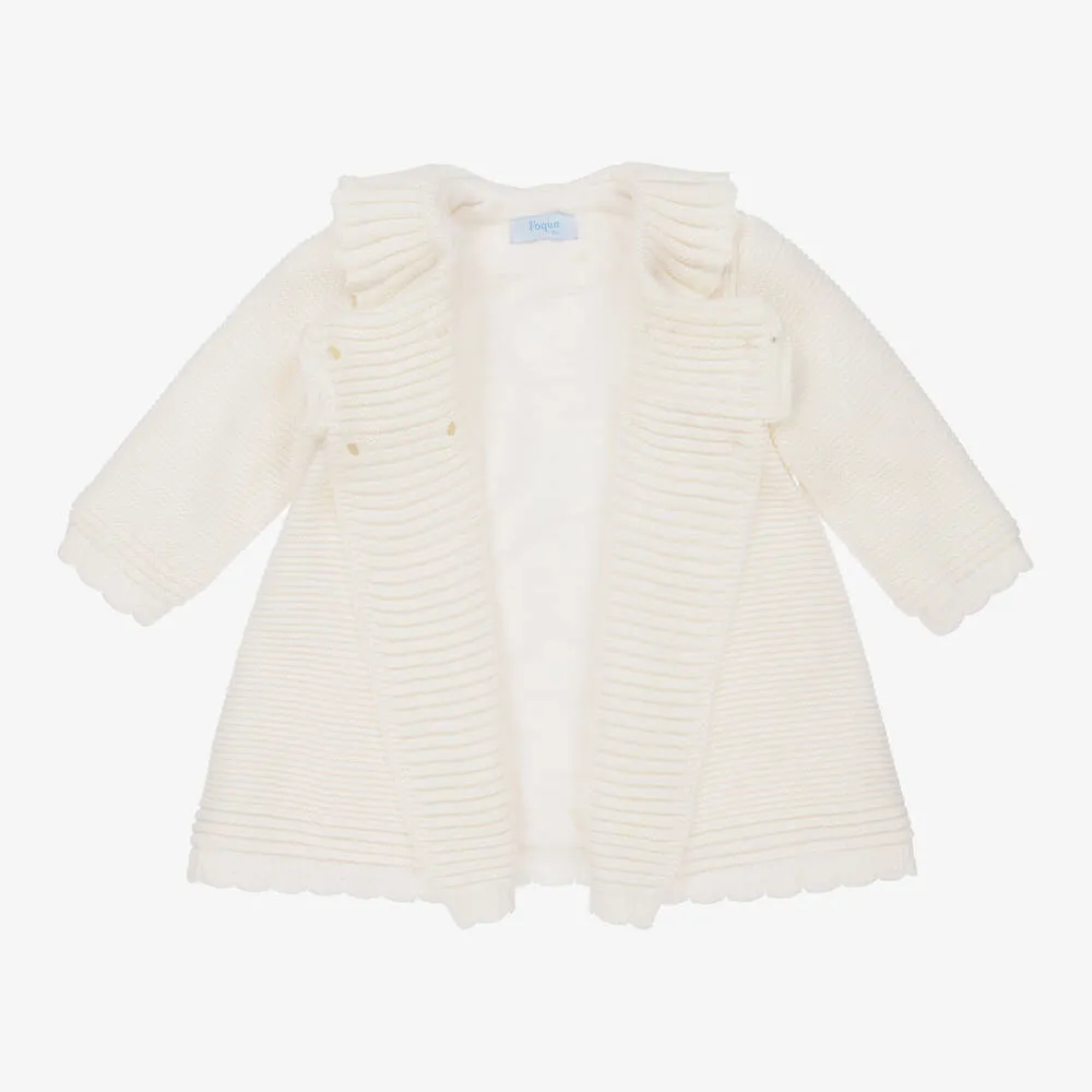 Girls Ivory Knitted Coat & Hat