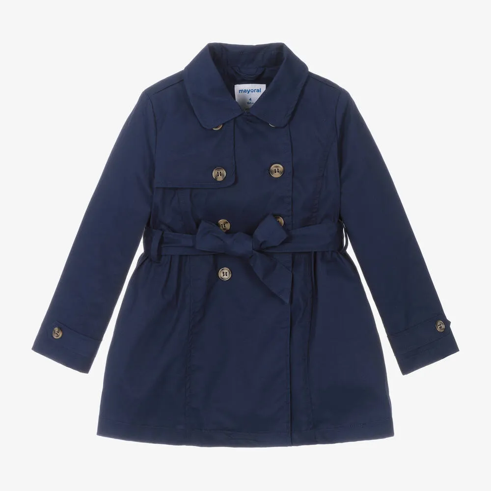 Girls Navy Blue Cotton Trench Coat