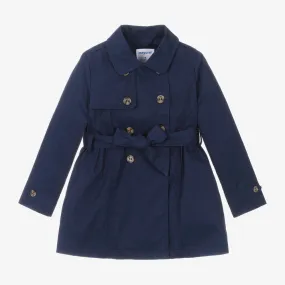 Girls Navy Blue Cotton Trench Coat