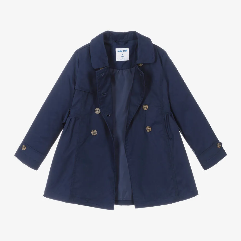 Girls Navy Blue Cotton Trench Coat