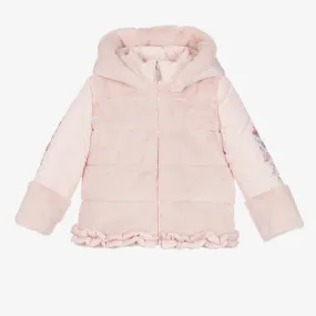 Girls Pink Faux Fur Hooded Coat