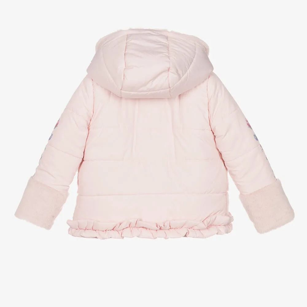 Girls Pink Faux Fur Hooded Coat