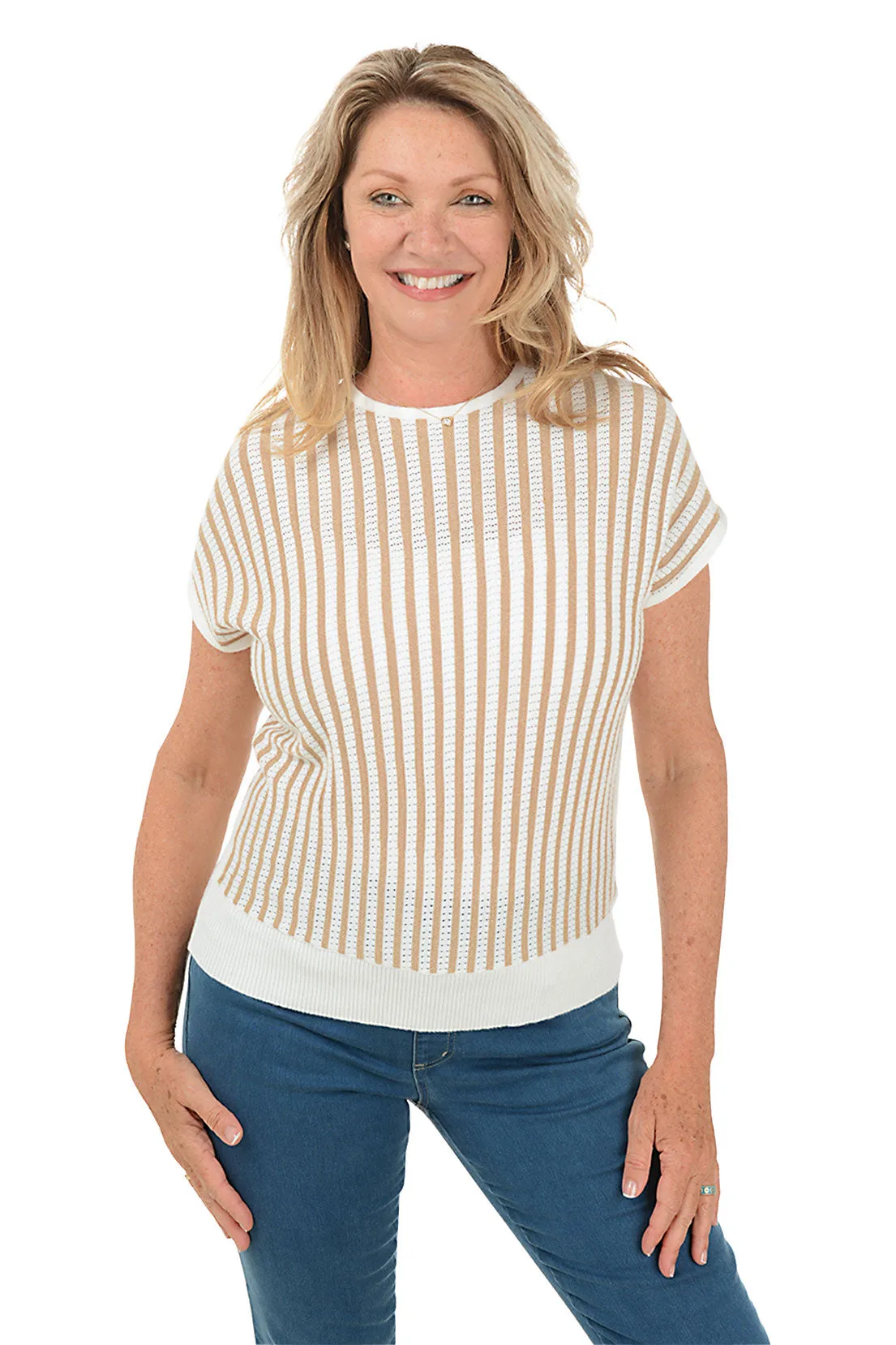 Gold Metallic Striped Cap Sleeve Sweater