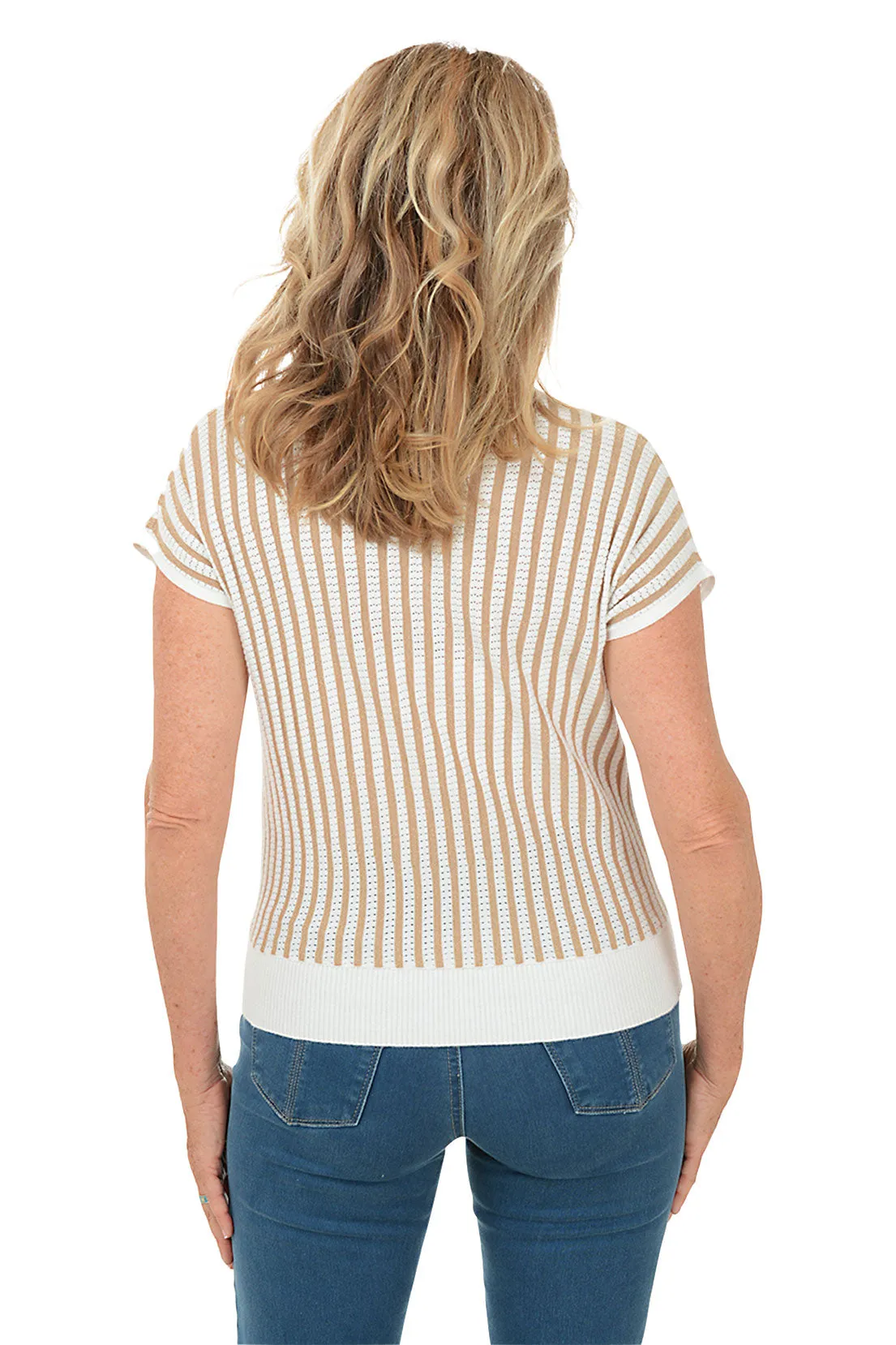 Gold Metallic Striped Cap Sleeve Sweater