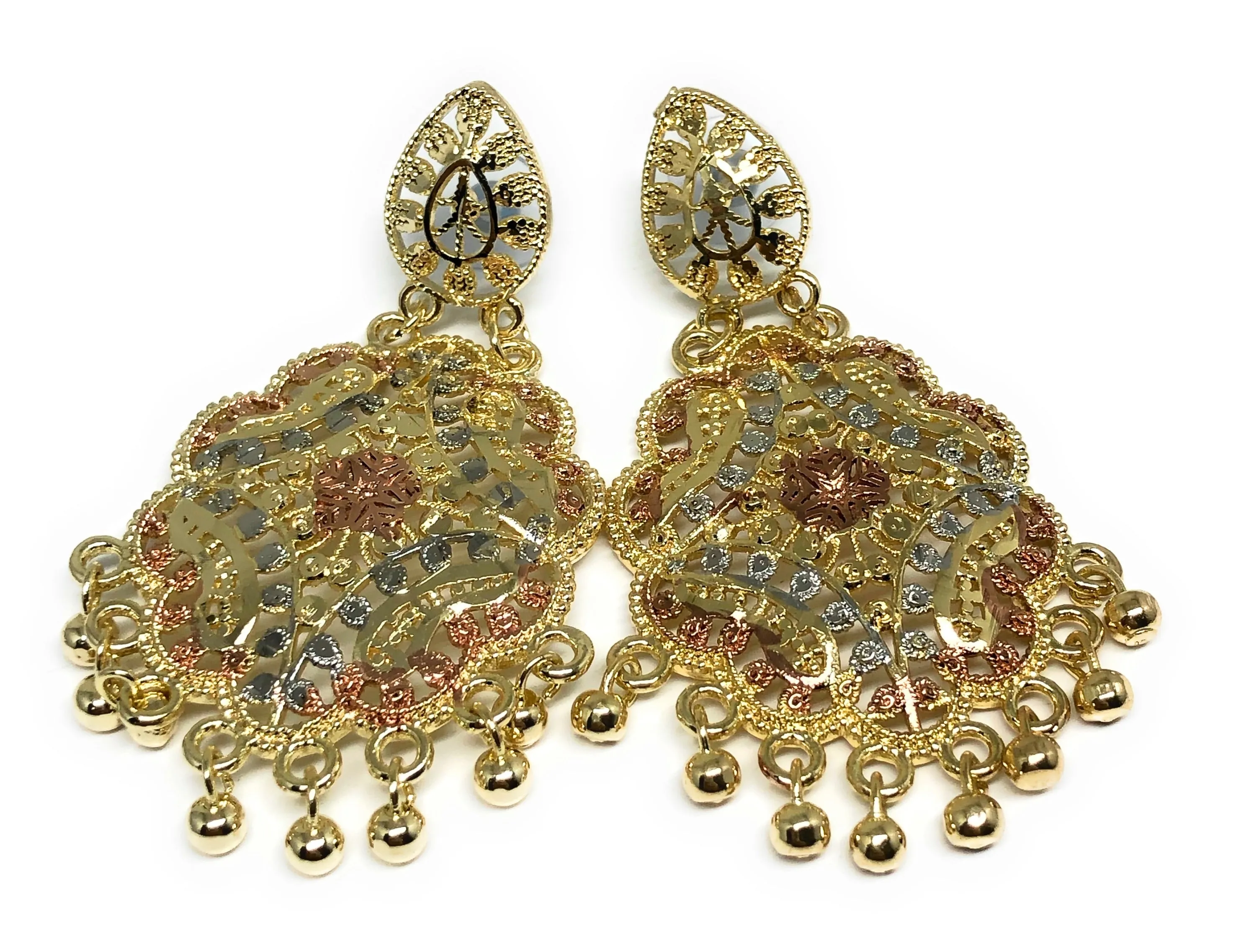 Gold Plated Tri-Color Chandelier Earrings Aretes Folklorico 3