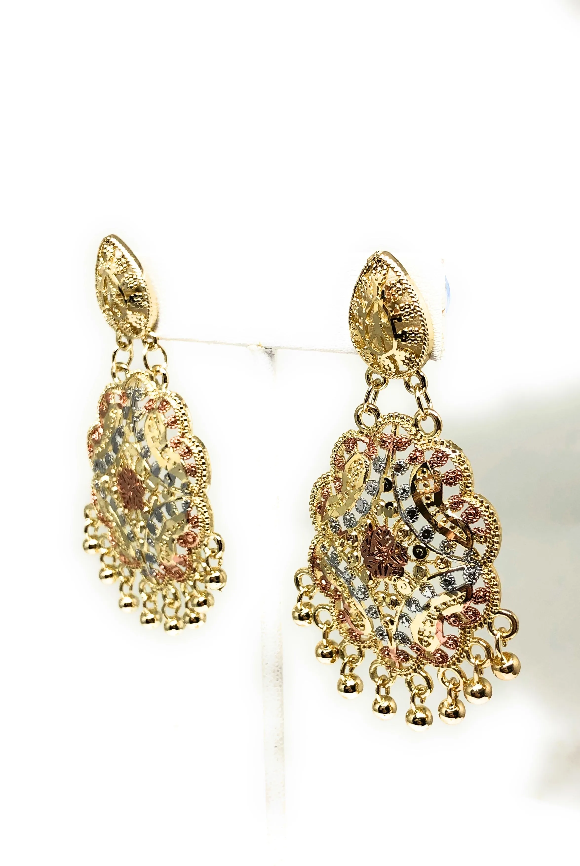 Gold Plated Tri-Color Chandelier Earrings Aretes Folklorico 3