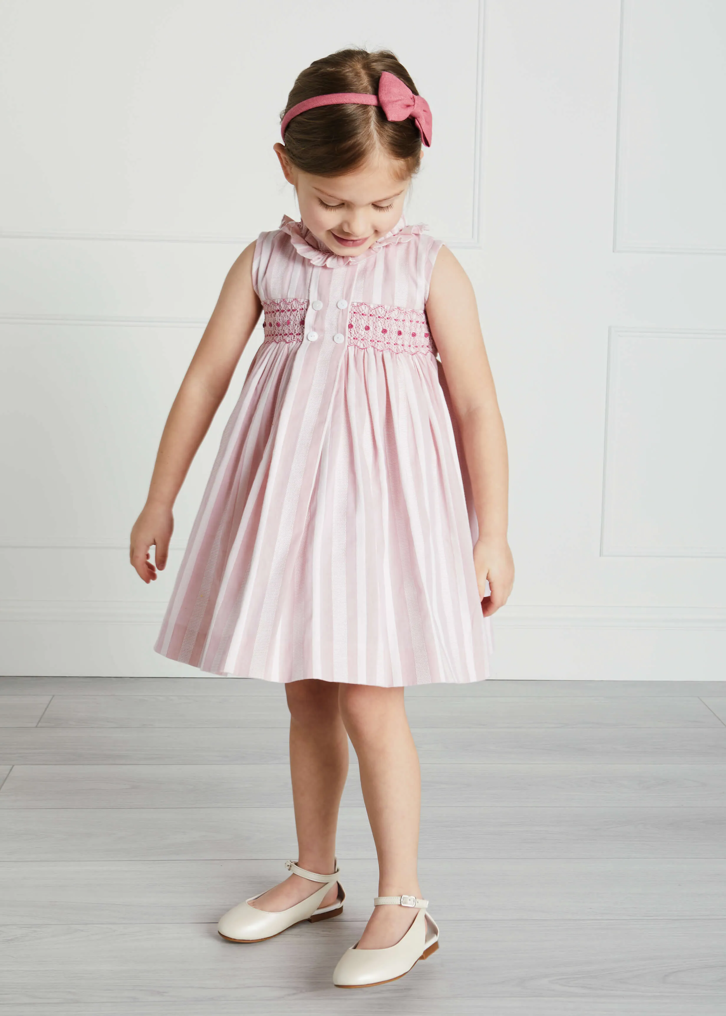 Handsmocked Delicate Stripe Sleeveless Dress in Pink (12mths-10yrs)