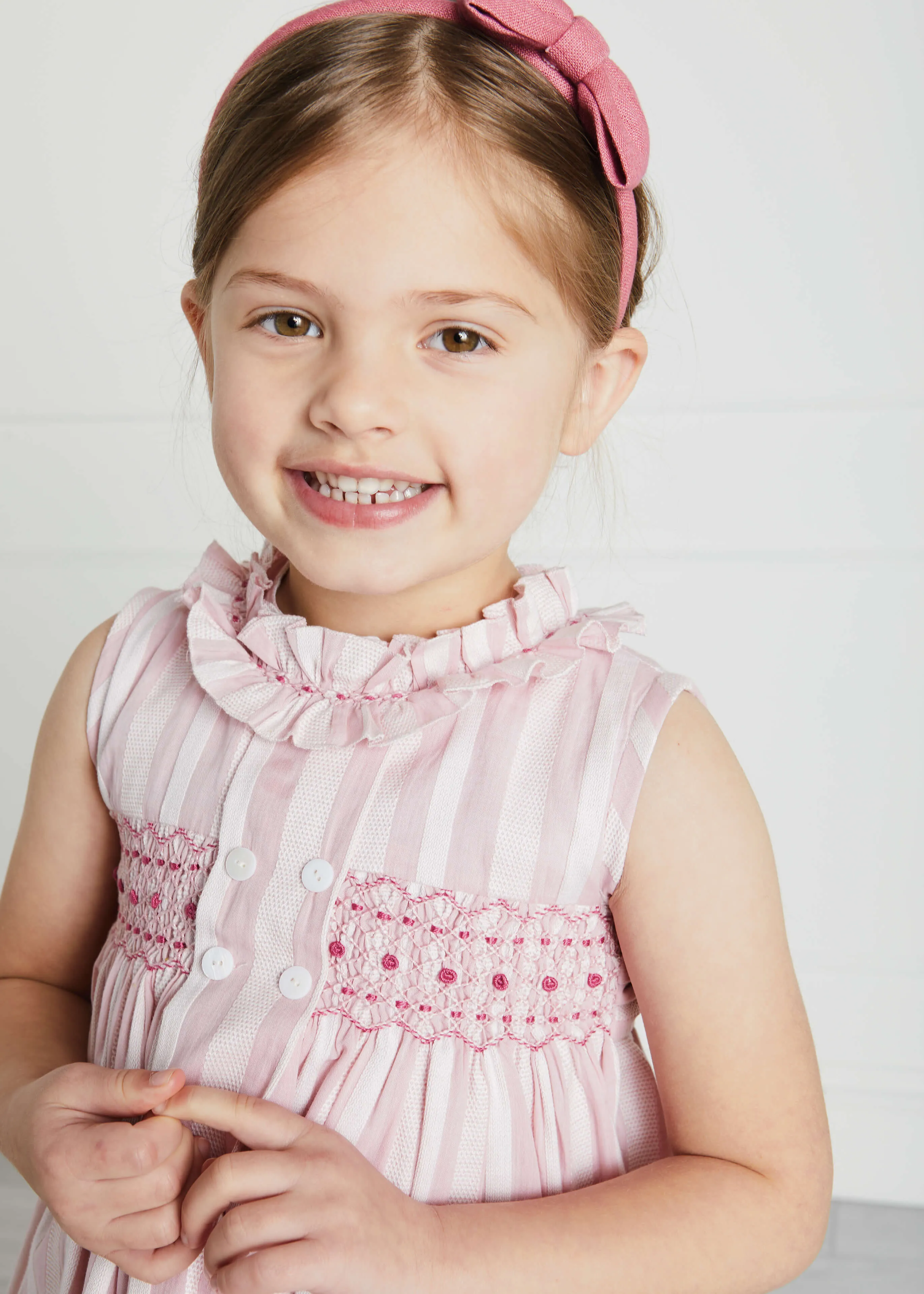 Handsmocked Delicate Stripe Sleeveless Dress in Pink (12mths-10yrs)