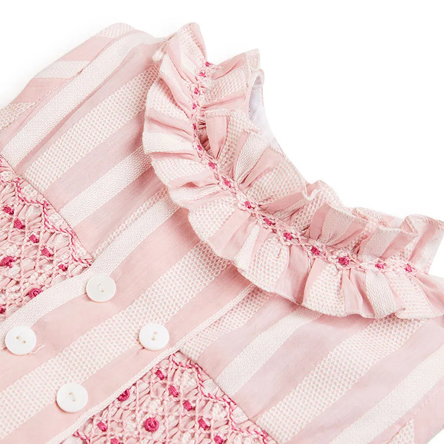 Handsmocked Delicate Stripe Sleeveless Dress in Pink (12mths-10yrs)