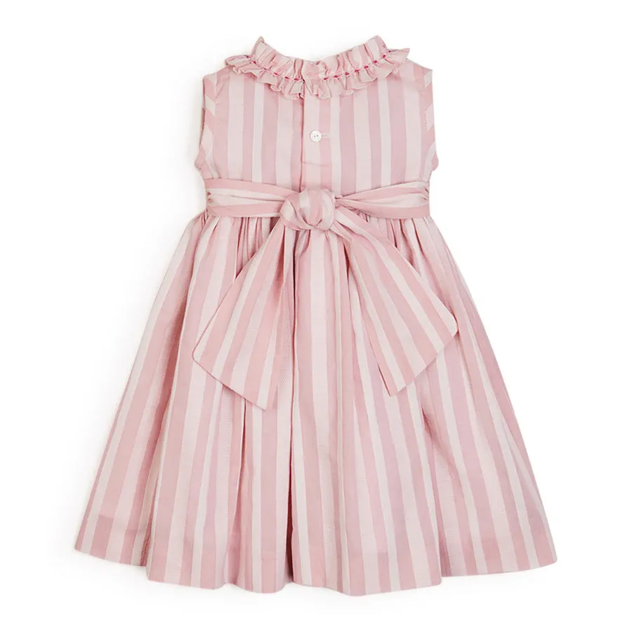 Handsmocked Delicate Stripe Sleeveless Dress in Pink (12mths-10yrs)