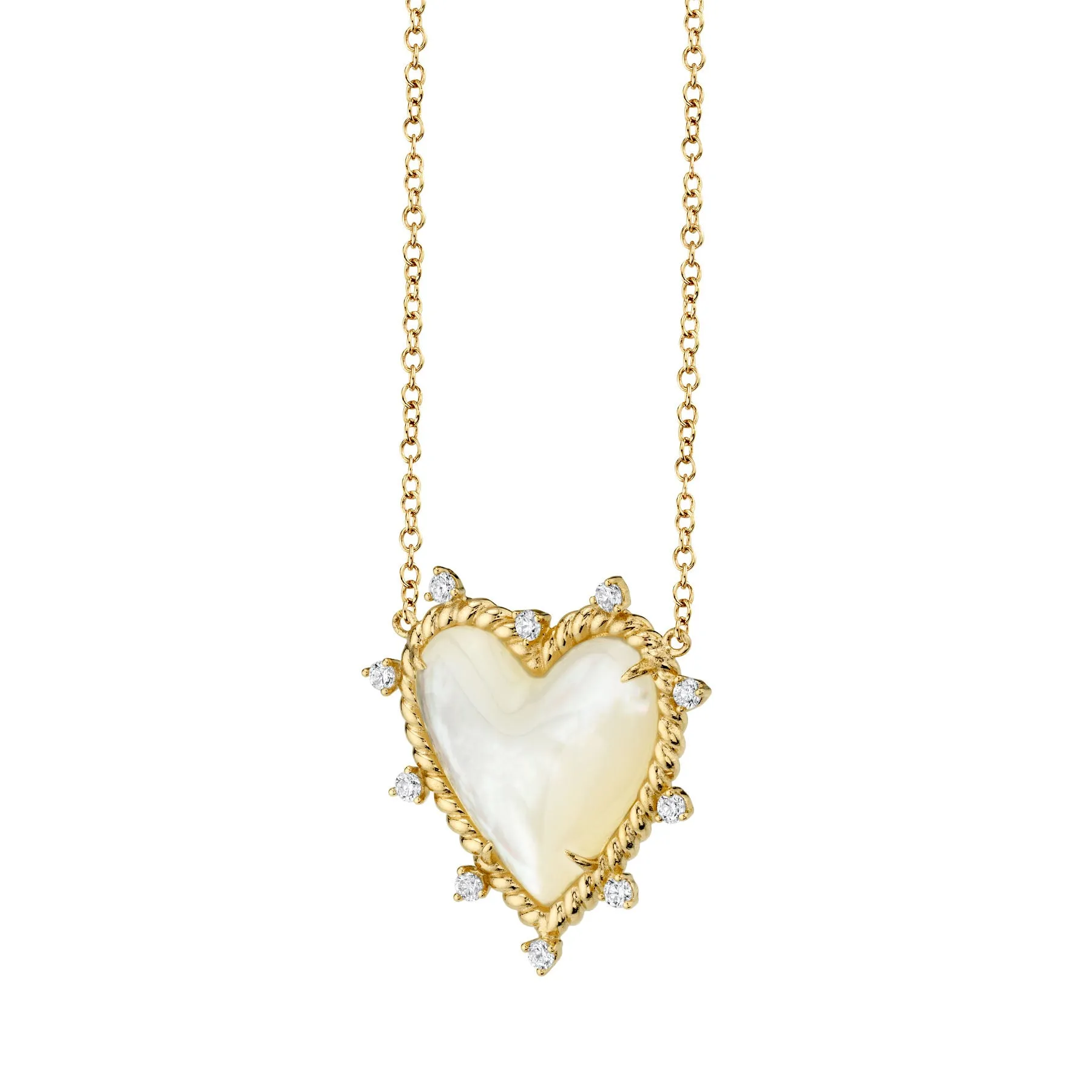 Heart Twist Necklace - White Diamond and Mother of Pearl / 14k Yellow Gold