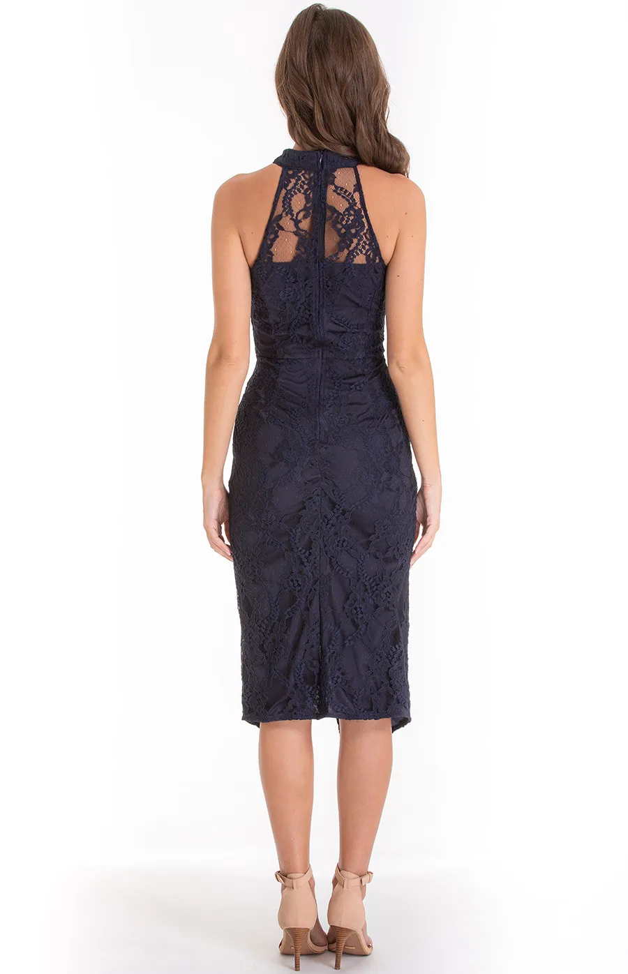 High Neck Lace Dress with Cross Over Skirt (SDR390A) 