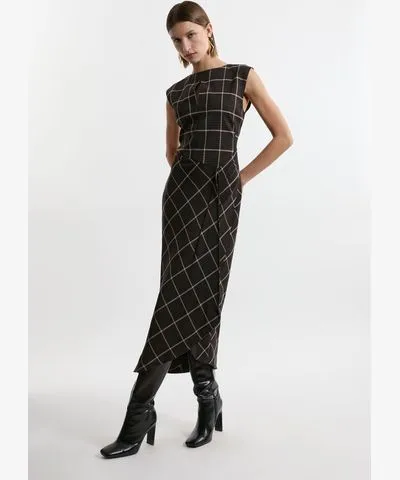 Karen Millen Petite Check Ruffle Tailored Midaxi Dress