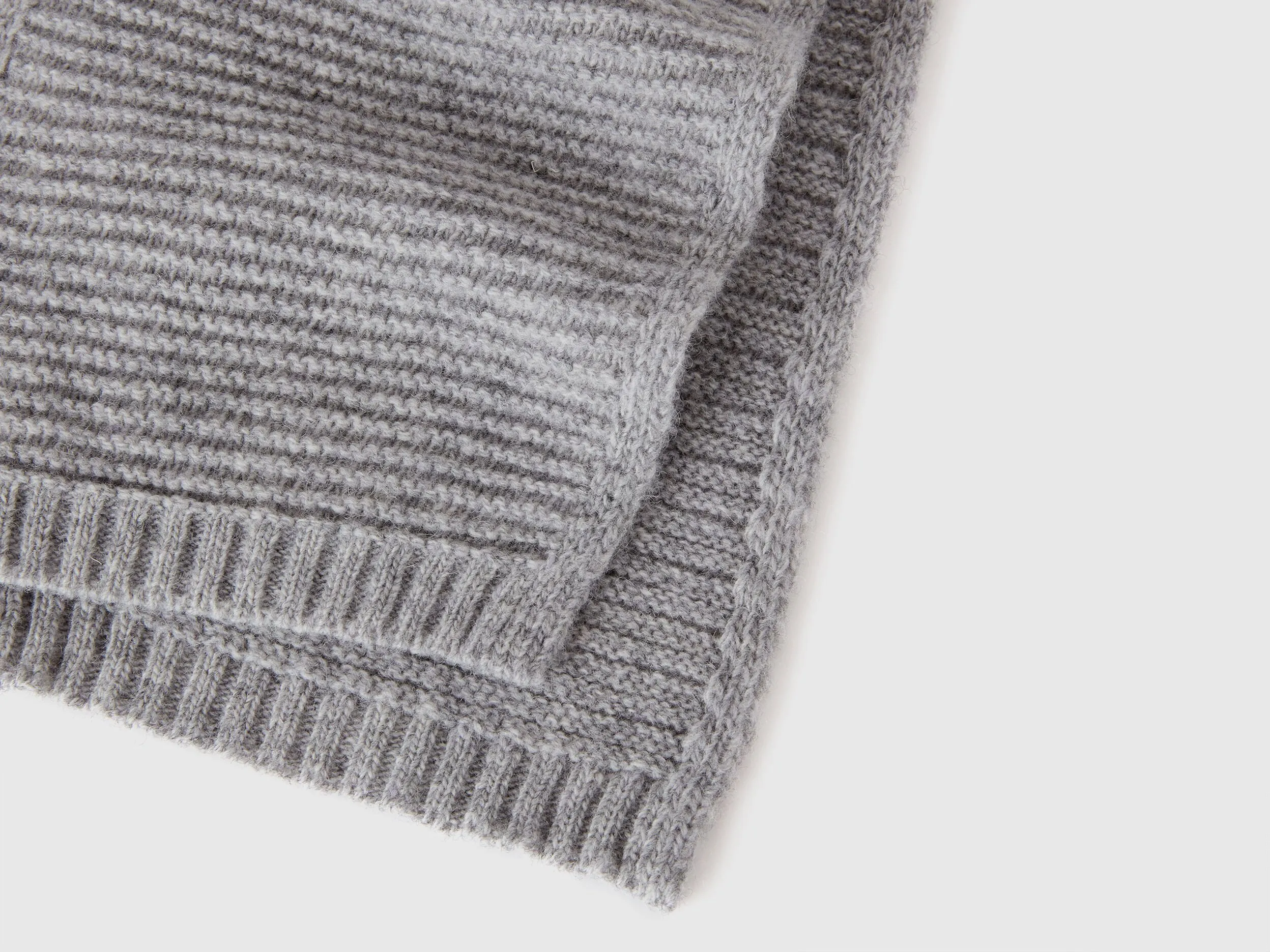 Knit scarf in stretch wool blend - Light Gray | Benetton