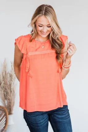 Let You Know Flutter Sleeve Blouse- Hot Coral