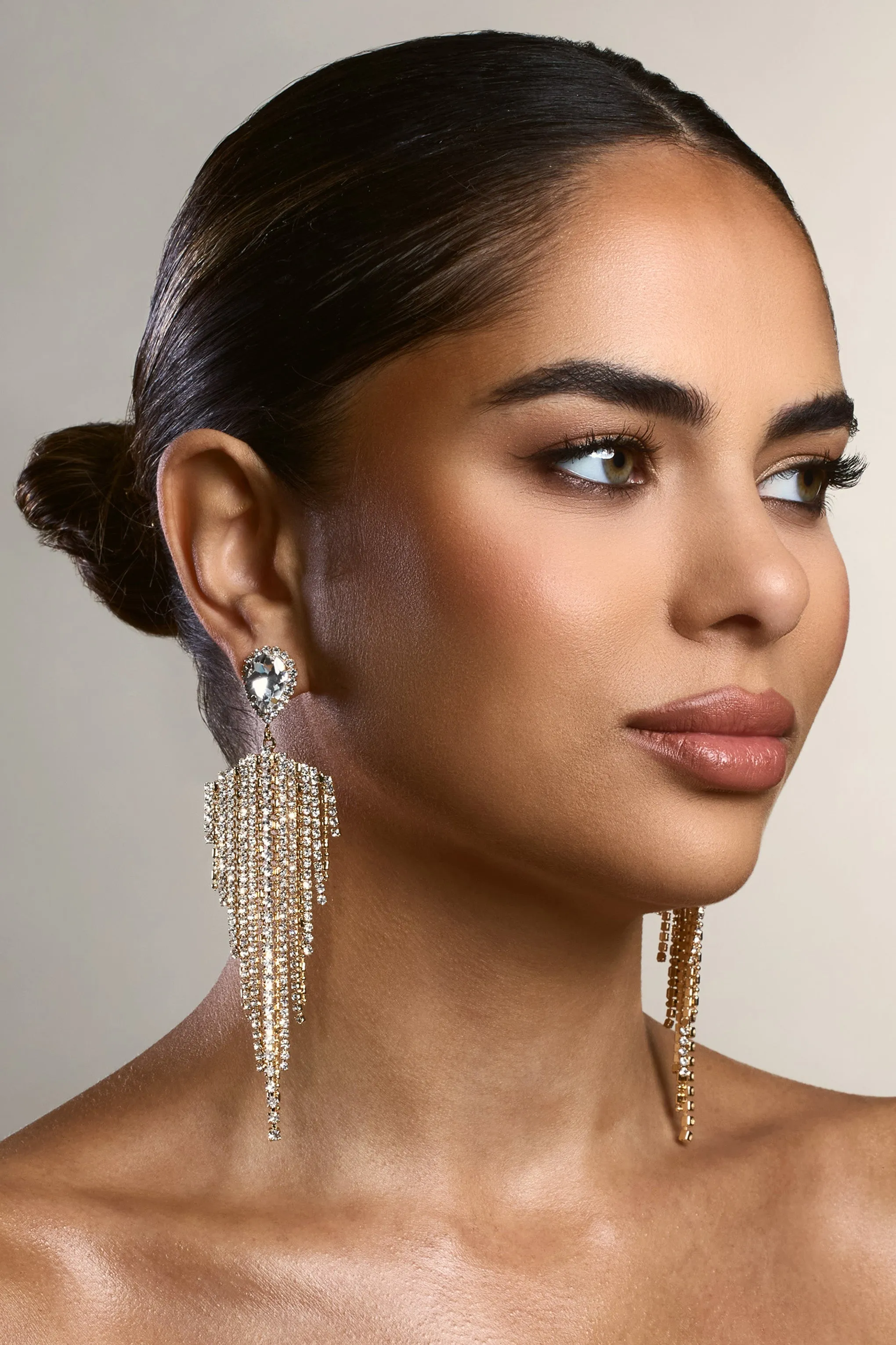 Light Year | Gold Diamante Tassel Drop Earrings