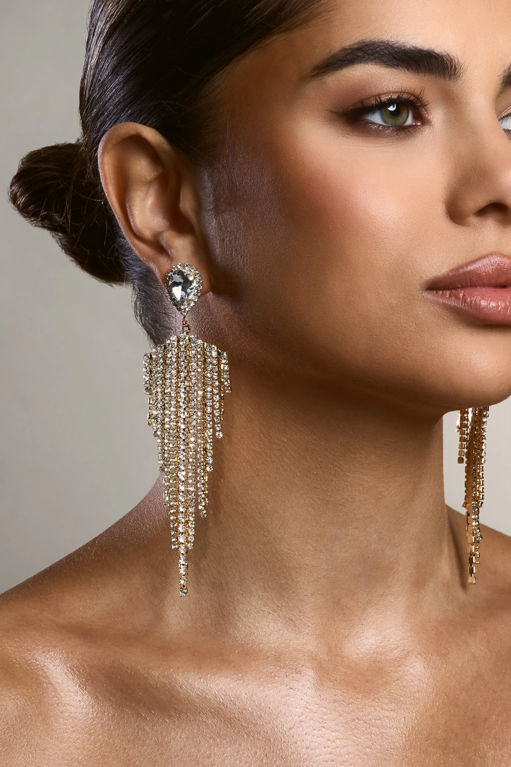 Light Year | Gold Diamante Tassel Drop Earrings