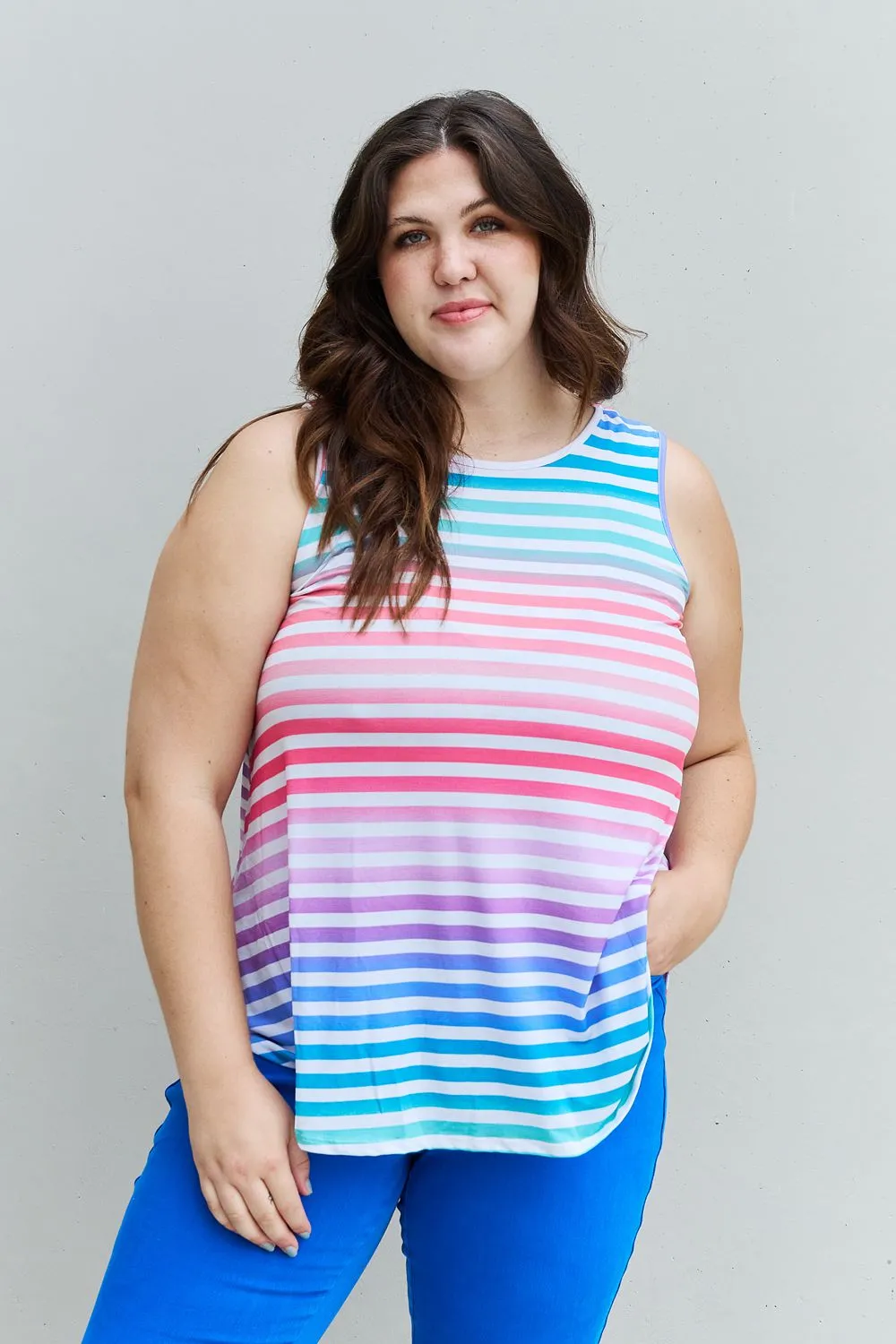 Love Yourself Multicolored Striped Sleeveless Round Neck Top