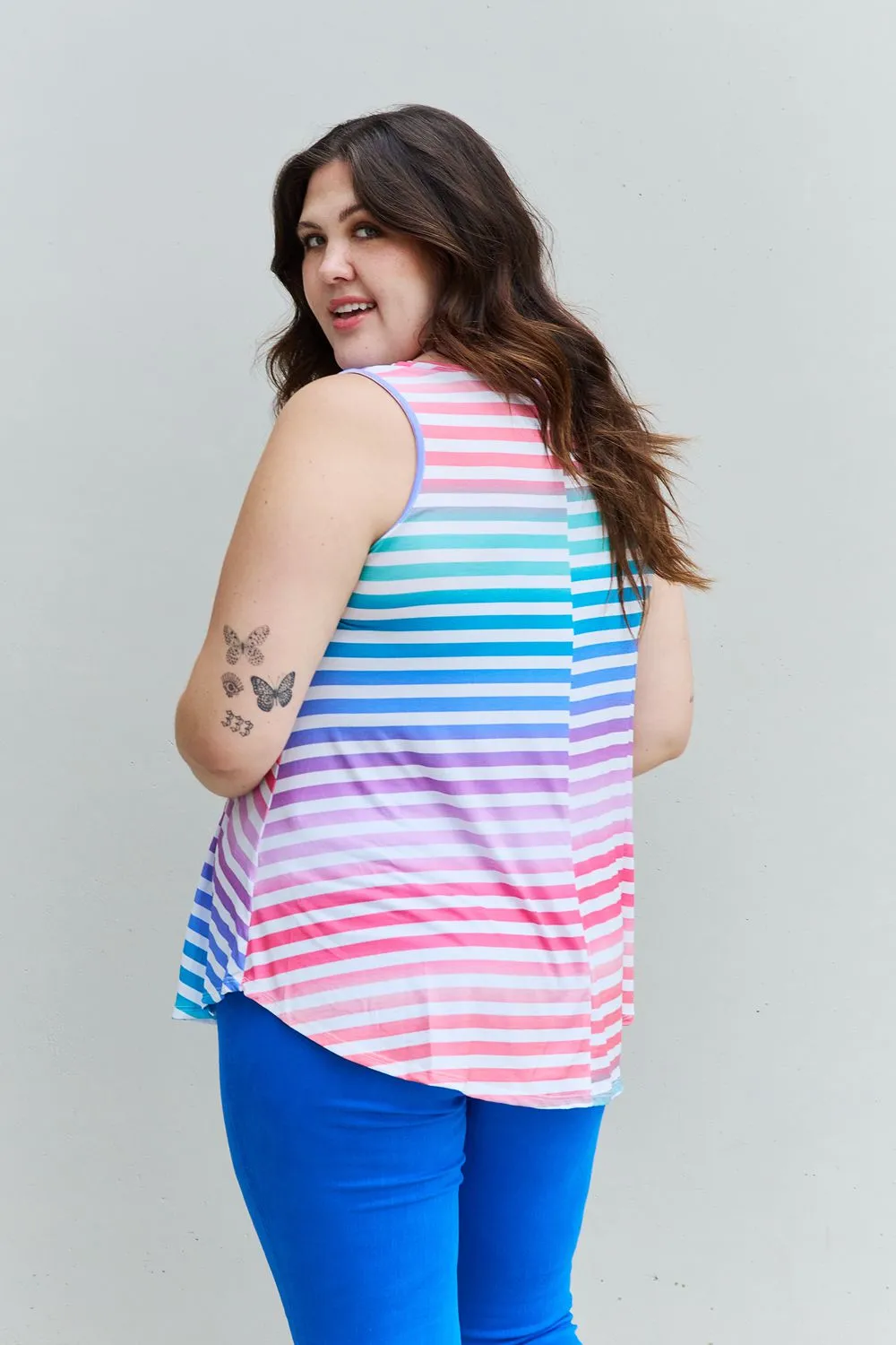 Love Yourself Multicolored Striped Sleeveless Round Neck Top