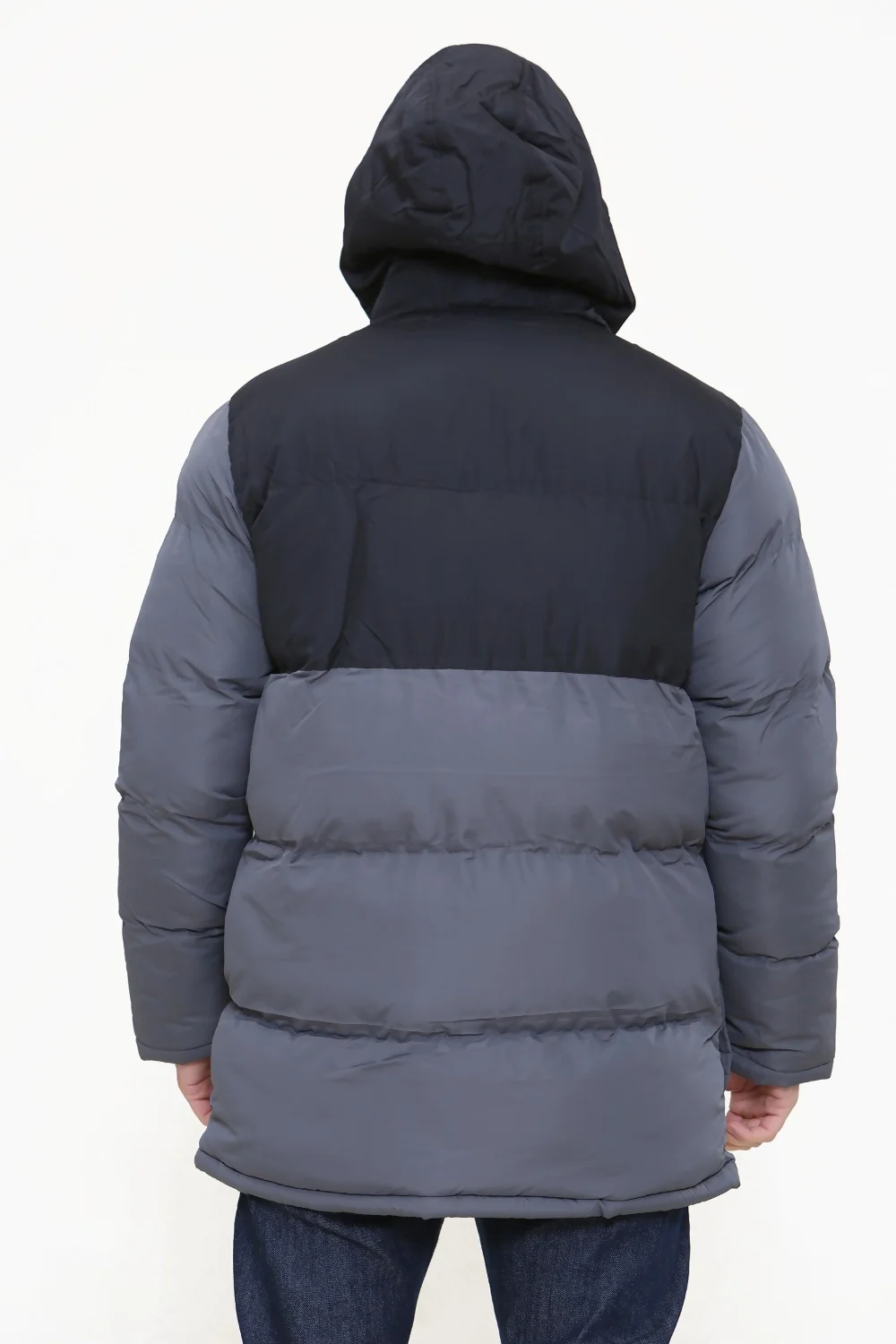 Mens Grey Colourblock Padded Hooded Coat 