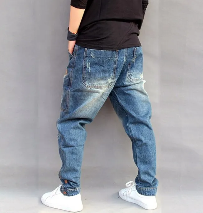 Men's Hip Hop Mid Waist Streetwear Loose Fit Denim Harlan Harem Pants