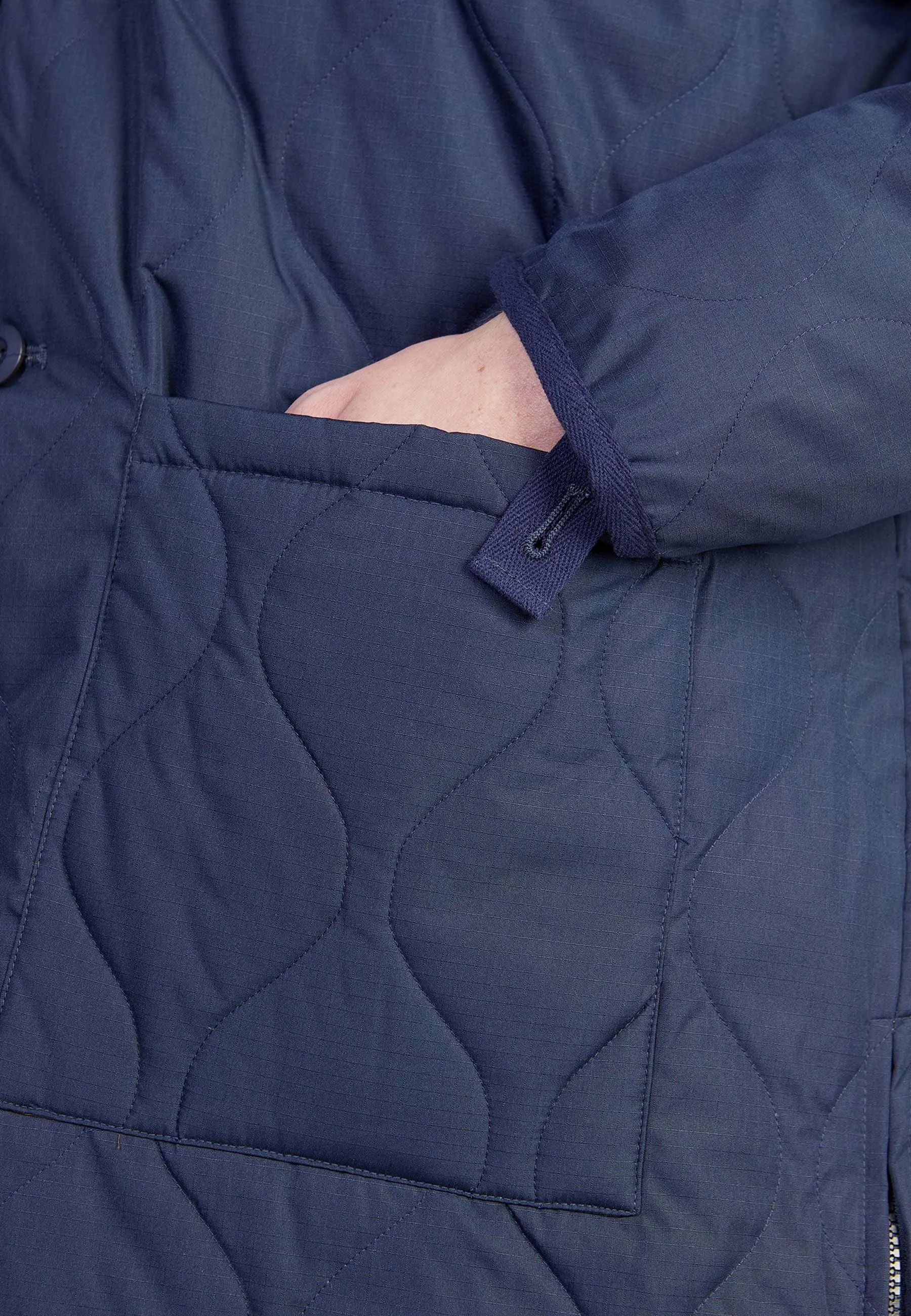 Military V Neck Down Coat - Navy