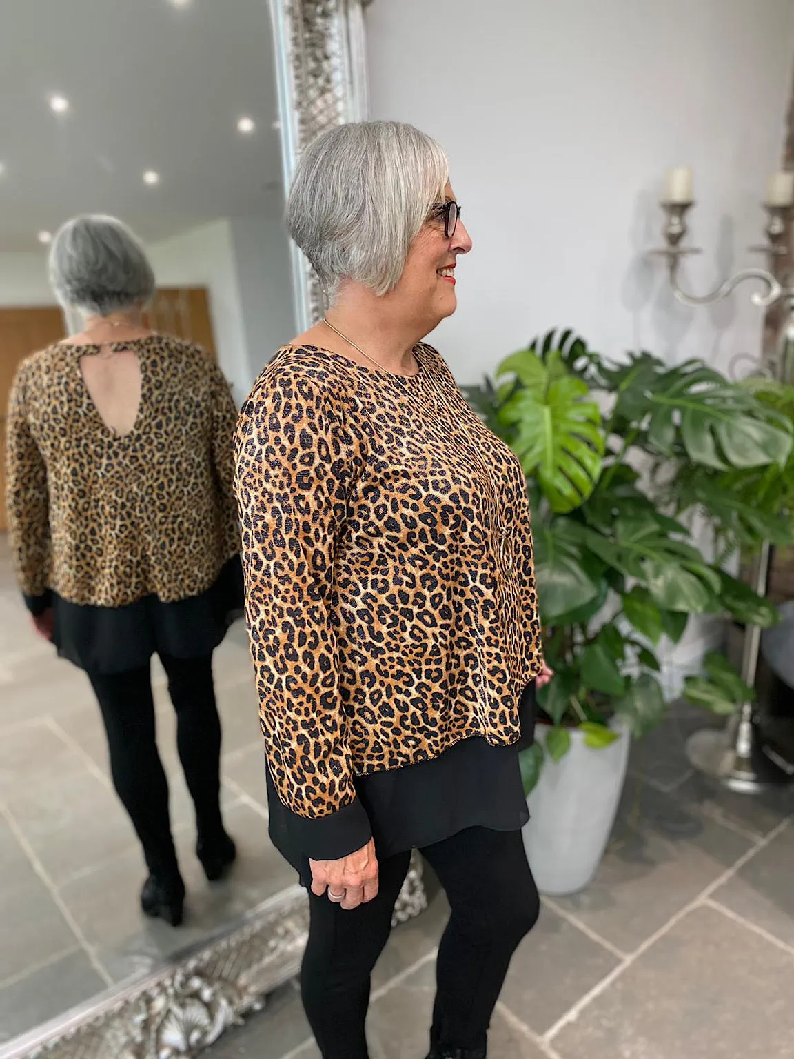 Natural Leopard Back Detail Blouse Jackie