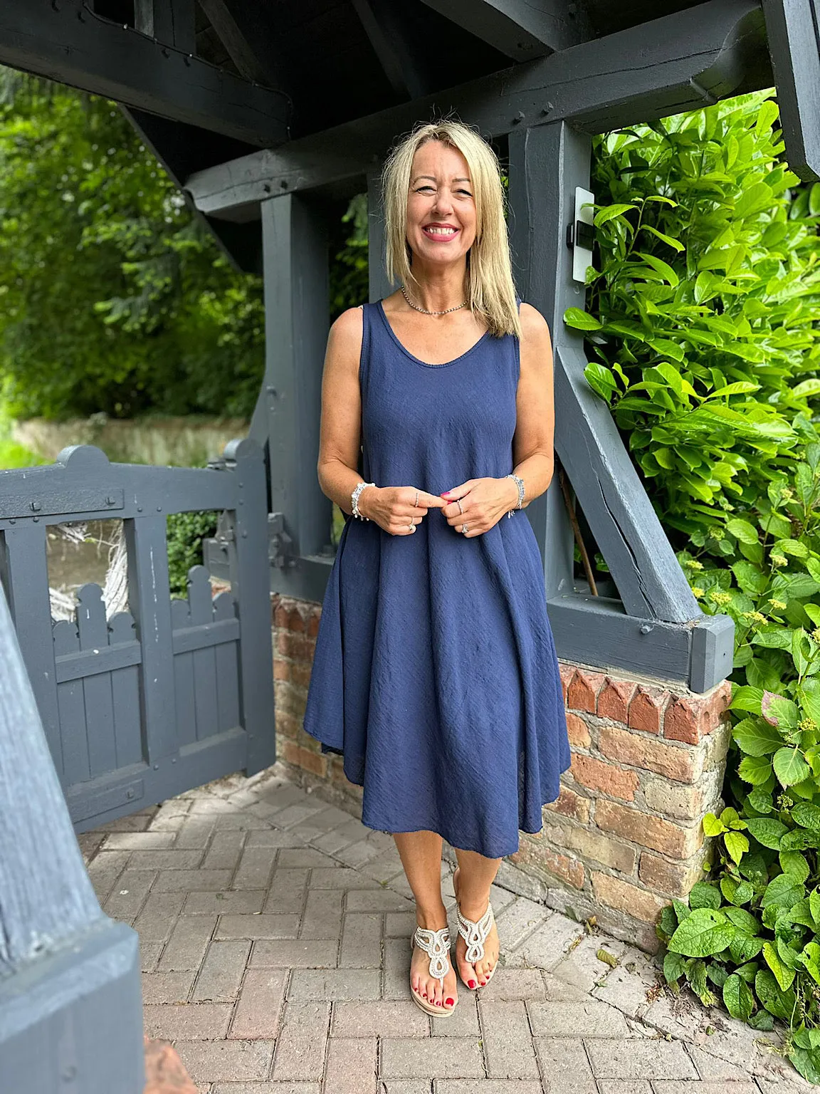 Navy Cotton Scoop Neck Dress Joy