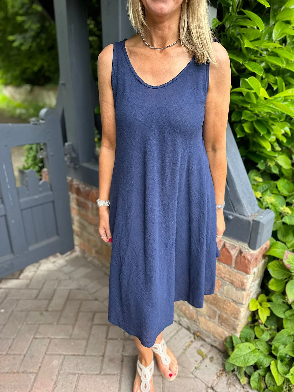 Navy Cotton Scoop Neck Dress Joy