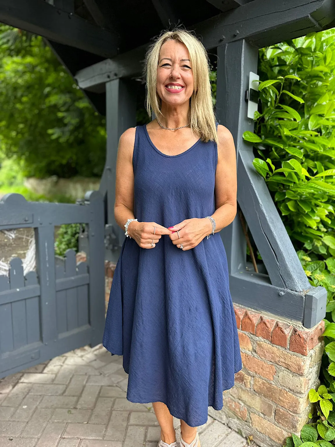 Navy Cotton Scoop Neck Dress Joy