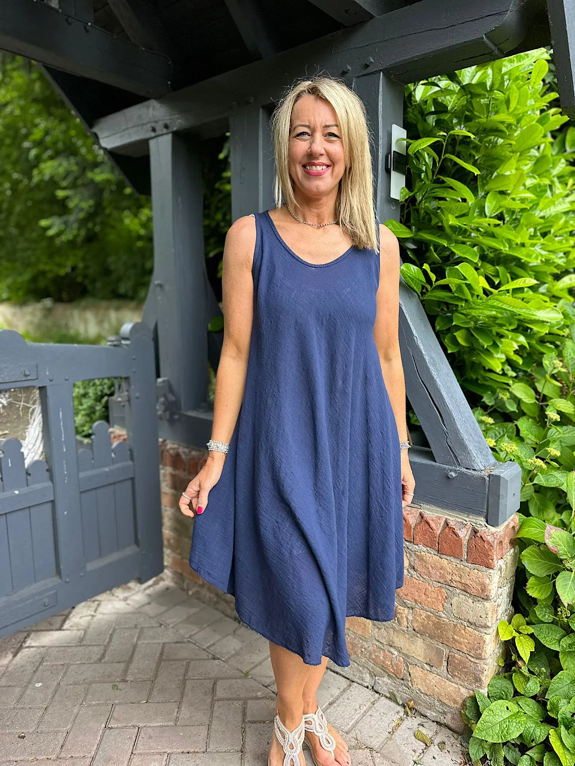 Navy Cotton Scoop Neck Dress Joy