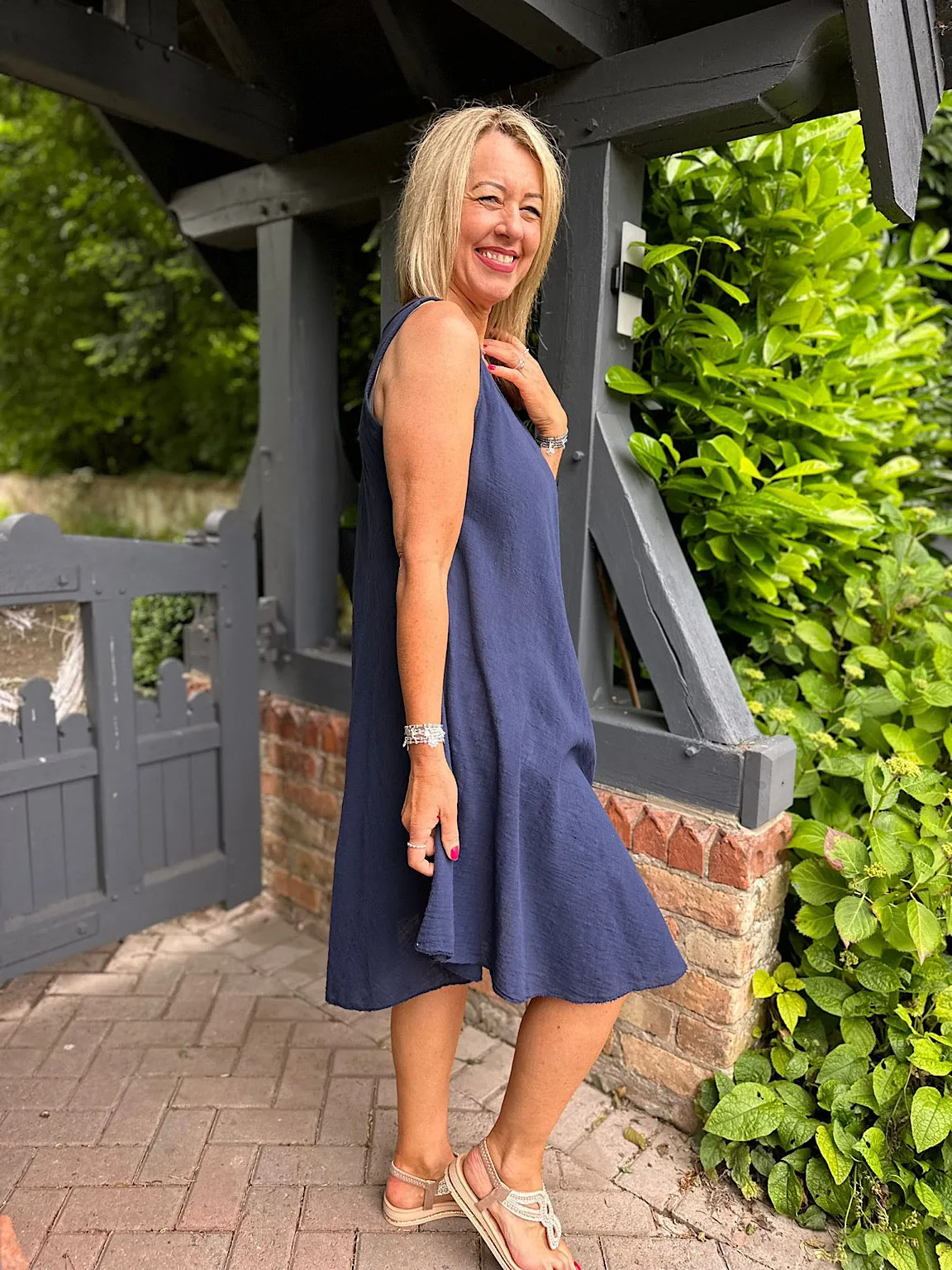 Navy Cotton Scoop Neck Dress Joy