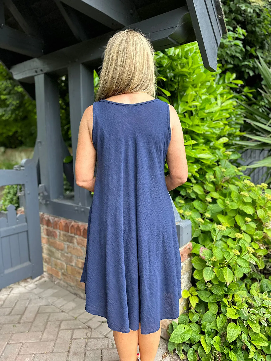 Navy Cotton Scoop Neck Dress Joy