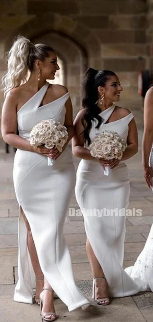 New Arrival One-shoulder Side Slit Mermaid Long Bridesmaid Dresses.DB10842