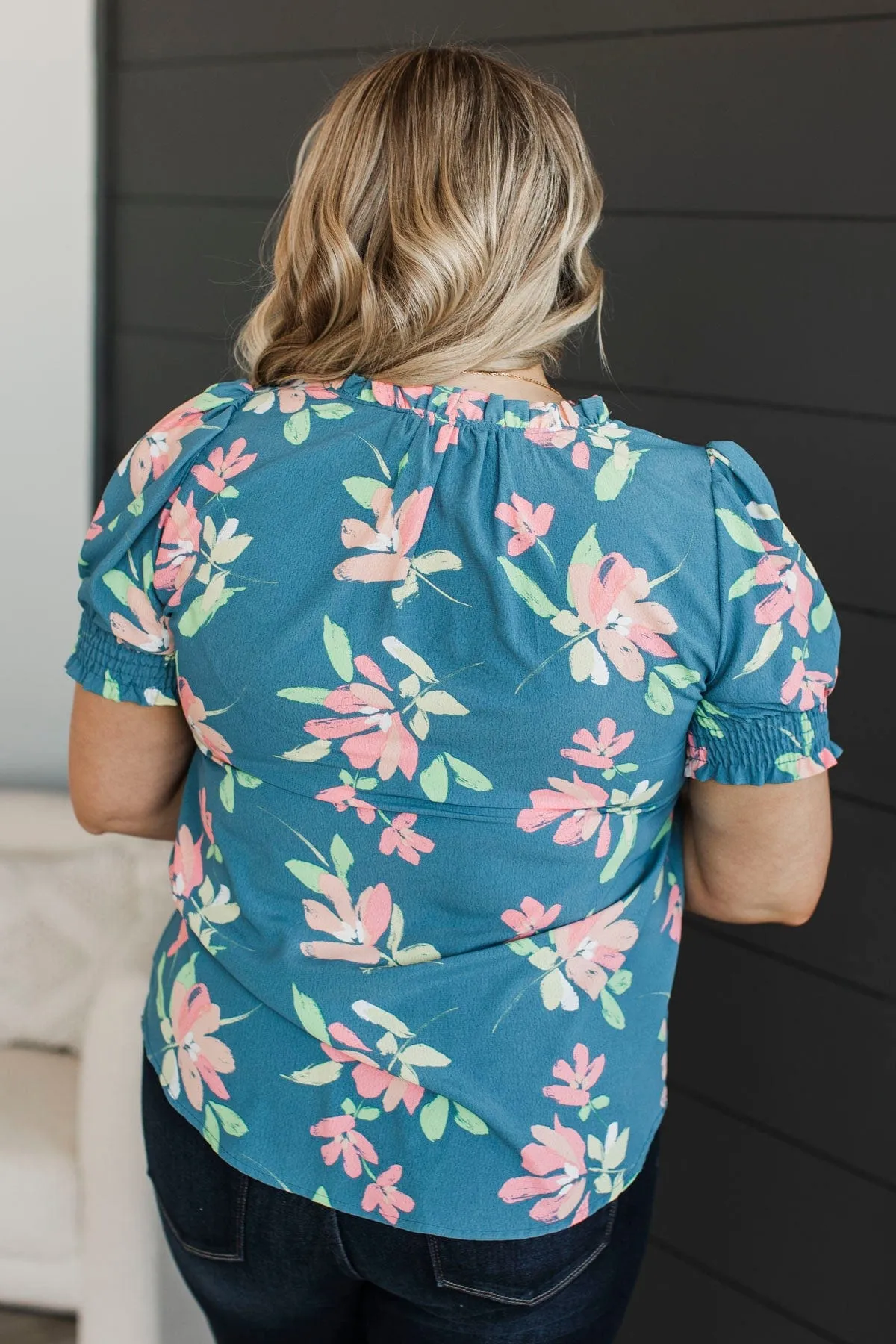 On My Agenda Floral Blouse- Denim